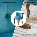 WUTUTUEE Velvet Vanity Chair with Back, Tufted Upholstered Vanity Stool with Solid Wood Legs, Mid Century Small Makeup Chair for Vanity, Accent Chair for Bedroom, Living Room, Teal