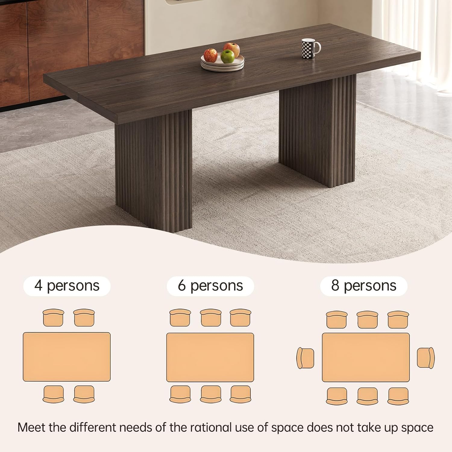 66.93" Rectangle Dining Table for 2-6, Farmhouse Kitchen Table with Sturdy Pedestal, Mid-Century Rectangular Dinner Table for Kitchen, Dining Room