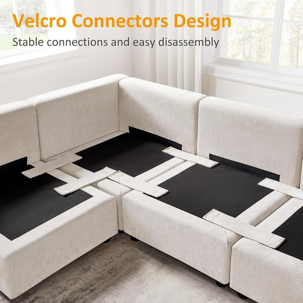 VANOMi Upholstered Square Modular Ottoman for Modular Sectional Sofa, Ottoman Footrest and Seat Cube for Living Room, Chenille
