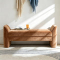HULALA HOME 57" Modern Chenille Bench with Thick Padded Seat, Upholstered End of Bed Bench for Bedroom, Entryway & Living Room Seating, Caramel