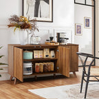XUZENEST Fluted Sideboard Buffet Cabinet with Storage, Modern Storage Cabinet with 3 Doors, Wood Credenza Buffet Sideboards, Console Table for Kitchen Dining Living Room Entryway (Walnut)