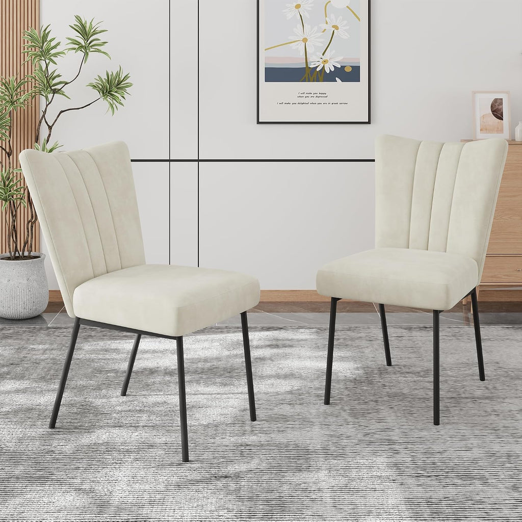 ZckyCine Dining Chairs Set of 4, Upholstered Velvet Kitchen Chairs with Thick Padded Seat and Sturdy Metal Legs, Modern Farmhouse Accent Chairs for Dining Room, Living Room, Waiting Room