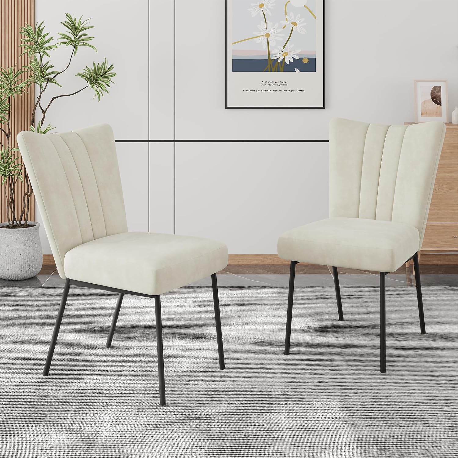 ZckyCine Dining Chairs Set of 4, Upholstered Velvet Kitchen Chairs with Thick Padded Seat and Sturdy Metal Legs, Modern Farmhouse Accent Chairs for Dining Room, Living Room, Waiting Room