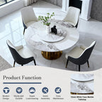 59" D Round Dining Table with 31.5" Detachable Lazy Susan, Modern Sintered Stone Dining Table for 8 Seat, Artificial Marble Dining Room Table Kitchen Table with Stainless Steel Base for Home