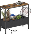 Asgolion 31.5" Console Table, 9.5" D Entryway Table with Power Outlets & USB Ports & Fabric Basket, Narrow Sofa Table for Hallway, Foyer, Living Room, Rustic Brown