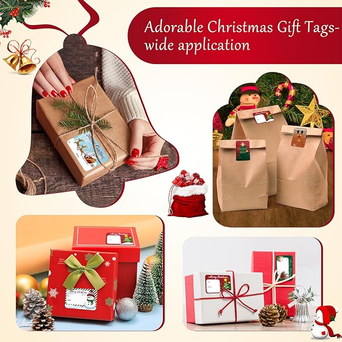 200PCS Christmas Gift Tag Stickers, Xmas Self Adhesive Name Tags Labels, Christmas Stickers for Cards Crafts Gift (1.97 x 2.95 in, 8 Styles)