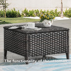 Rilyson Luxury Outdoor Wicker Patio Ottomans Set of 2, 250 lbs Capacity Rattan Large Ottomans for Patio Footrest Set 22.8in*22.8in*14in with 3.5in Thick Cushion (Brown/Beige)