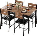 IRONCK Dining Table Set for 4, Walnut | Wood Kitchen Table with Upholstered Chairs for Kitchen Room and Small Spaces