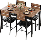 IRONCK Dining Table Set for 4, Walnut | Wood Kitchen Table with Upholstered Chairs for Kitchen Room and Small Spaces