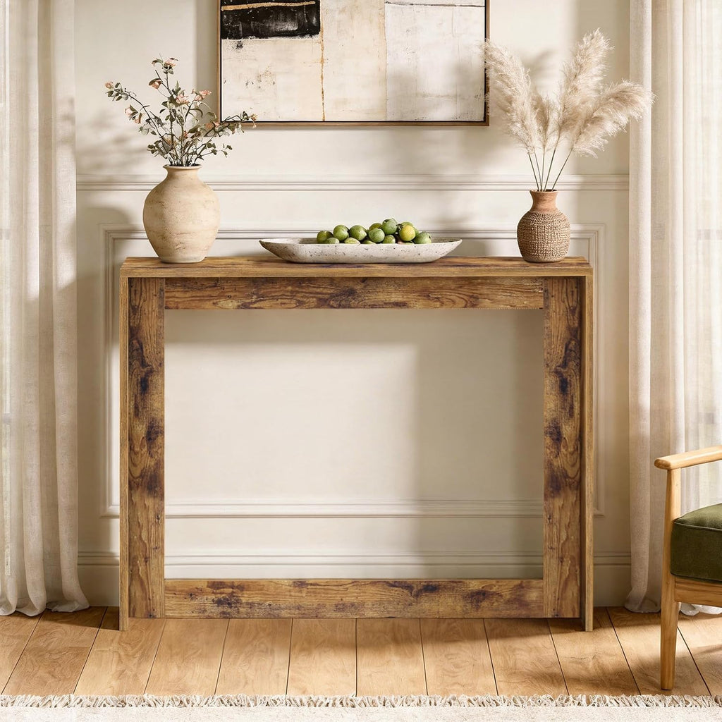YATINEY Narrow Console Table, 39.4'' Small Farmhouse Entryway Table, Wooden Console Table Entryway, Slim Farmhouse Couch Table Behind Sofa for Living Room, Hallway, Foyer, Rustic Brown CT36RB