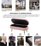 IAFIKE Oval Storage Bench 43.5" Ottoman Bench Upholstered Boucle Fabric Footrest Bench with Golden Metal Legs End of Bed for Bedroom, Living Room, Entryway,Bed Side (Pink)