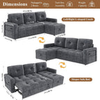 81'' LED L-Shaped Sectional Couch for Living Room, Sleeper Sofa Bed, Grey | Comfy Chenille Cloud Couch, Pull Out Bed, Storage Chaise, 5-level Adjustable Backrest, USB Charging, 2 Pillow, 900LB Capacity