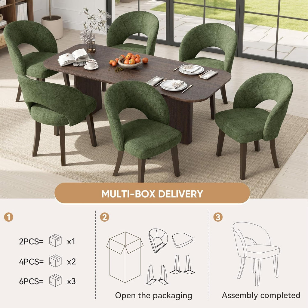Dining Chairs Set of 4, Mid Century Modern Dining Chairs with Solid Wood Legs, Curved Back Kitchen Chair Farmhouse Side Upholstered Chairs for Kitchen Dining Room, Green