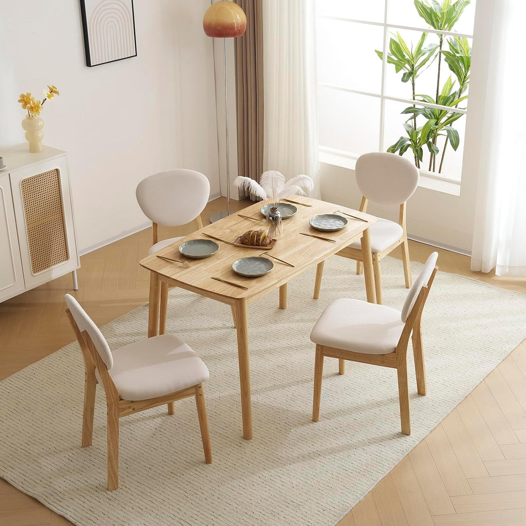 Karl home 5-Piece Dining Table Set for 4, Solid Wood Frame, Nature | Mid-century modern dining table with chairs, padded seats & backrests,compact design, for kitchen/small apartment/dining room