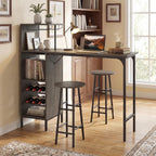 Giantex 3 Pieces Bar Table and Stools Set, Bistro Table Set with Glass Holder, 2 Tier Wine Rack & Storage Shelves, Kitchen Counter Table with 2 Stools for Home, Dining Room, Restaurant (Oak Gray)