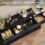 Vipbear 65" Large Sideboard Buffet Cabinet with Storage, Farmhouse Buffet Table Wine Coffee Bar Kitchen Storage Cabinet with 3 Drawers 4 Doors for Living Room, Kitchen, Dining Room, Black Oak