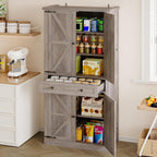 BORNOON Pantry Organizers and Storage Cabinet, 67.7” Barn Door White Kitchen Cabinet with Drawers and Adjustable Shelf, Tall Pantry for Kitchen, Dining Room, Living Room Bedroom
