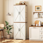 Yusong 72'' Farmhouse Kitchen Pantry Cabinet,Storage Cabinet with 4 Doors and Adjustable Shelves, Wooden Food Pantry Cupboard for Kitchen Dining Living Room Bathroom, Antique White with Wood Top