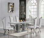 68 in Faux Marble Dining Table for 4-6, White Marble Dining Table with Silver Stainless Steel Base, Luxury Rectangular Dining Room Table for Kitchen, Living Room, Apartment, Family Meals, Dinner Party