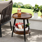 Small Round Side Table, 2-Tier Mid Century Modern Side Table, Round End Table Small End Table for Living Room, Metal Frames, Brown