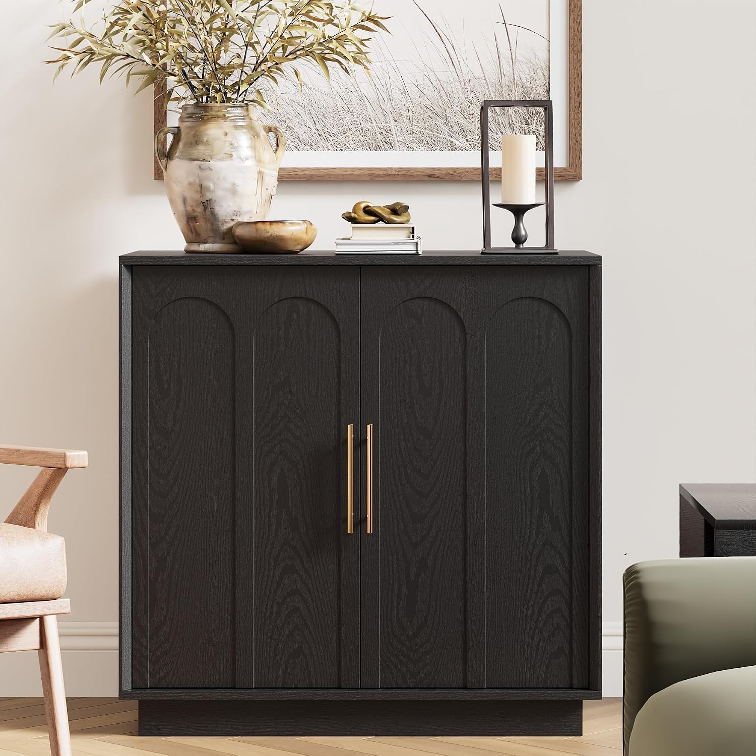FORTUNETEC 31.5" Modern Sideboard Buffet Cabinet with Storage, Black