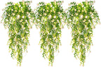 RECUTMS 3 Pcs Hanging Fake Plants Fake Vines Artificial Plants Large Faux Hanging Plant with 30 LED String Light, Artificial Greenery Wall Indoor Outdoor(White)