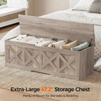 Homleke 47.2" Extra-Large Wooden Storage Chest, Farmhouse Storage Bench | with Safety Hinge, Easy Assembly, for Bedroom, Living Room & Entryway, Greige