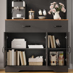 IDEALHOUSE 71" Kitchen Pantry Storage Cabinet with Charging Station, Farmhouse Kitchen Hutch Cabinet with 2 Storage Drawers, Large Food Pantry with Microwave Stand for Dining Room,Living Room,Black