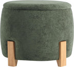 Get Set Style 22 inch Round Ottoman with Wooden Legs, Storage Vanity Stool for Makeup, Upholstered Footrest Stool,Coffee Table for Living Room, Bedroom