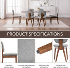 VKNOW Wooden Dining Chairs Set of 4, Mid Century Modern Upholstered Kitchen Side Chairs, Chenille Dining Room Chair with Curved Seat Backrest for Home Dining Room, Grey