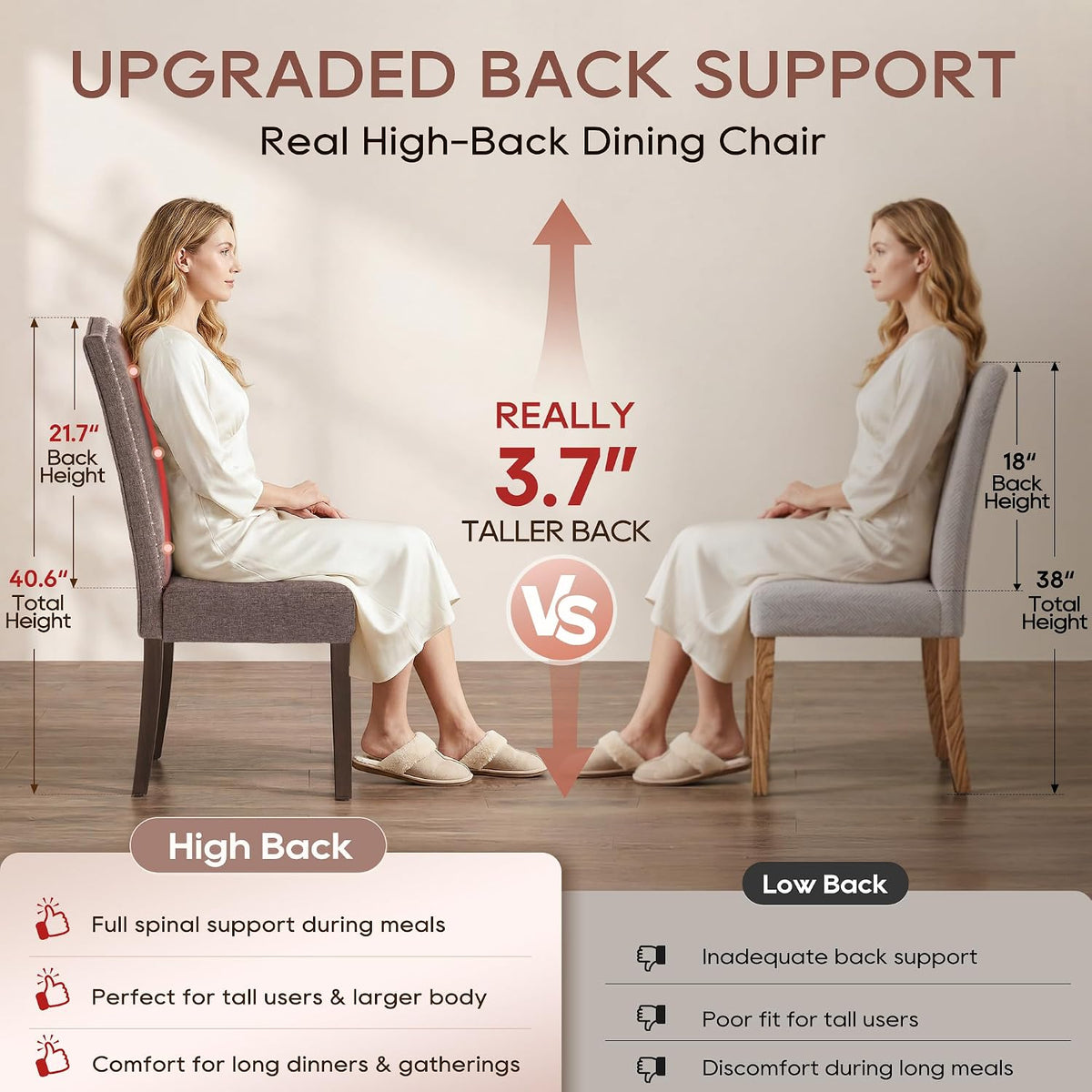 Upholstered Dining Chair Modern Stylish Kitchen Diner Fabric Set of 4 | Fabric Silver Nailhead Trim & Wood Legs, High Back, Living Room Restaurant Farmhouse Cafe, Mid Century Accent