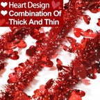 TURNMEON 49.2 Feet 6 Strings Valentines Heart Tinsel Garland Valentine Decor Twist Metallic Hanging Red Garland Valentines Tree Decoration Indoor Outdoor Wedding, Each 8.2Ft by 4.3 Inch