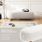 Hyfirm 54" End of Bed Bench, Upholstered Bedroom Ottoman Bench with Solid Wood Round Legs, Modern Oval Bench for Queen & King Beds, Entryway, Living Room, Hallway, Beige Linen Seat