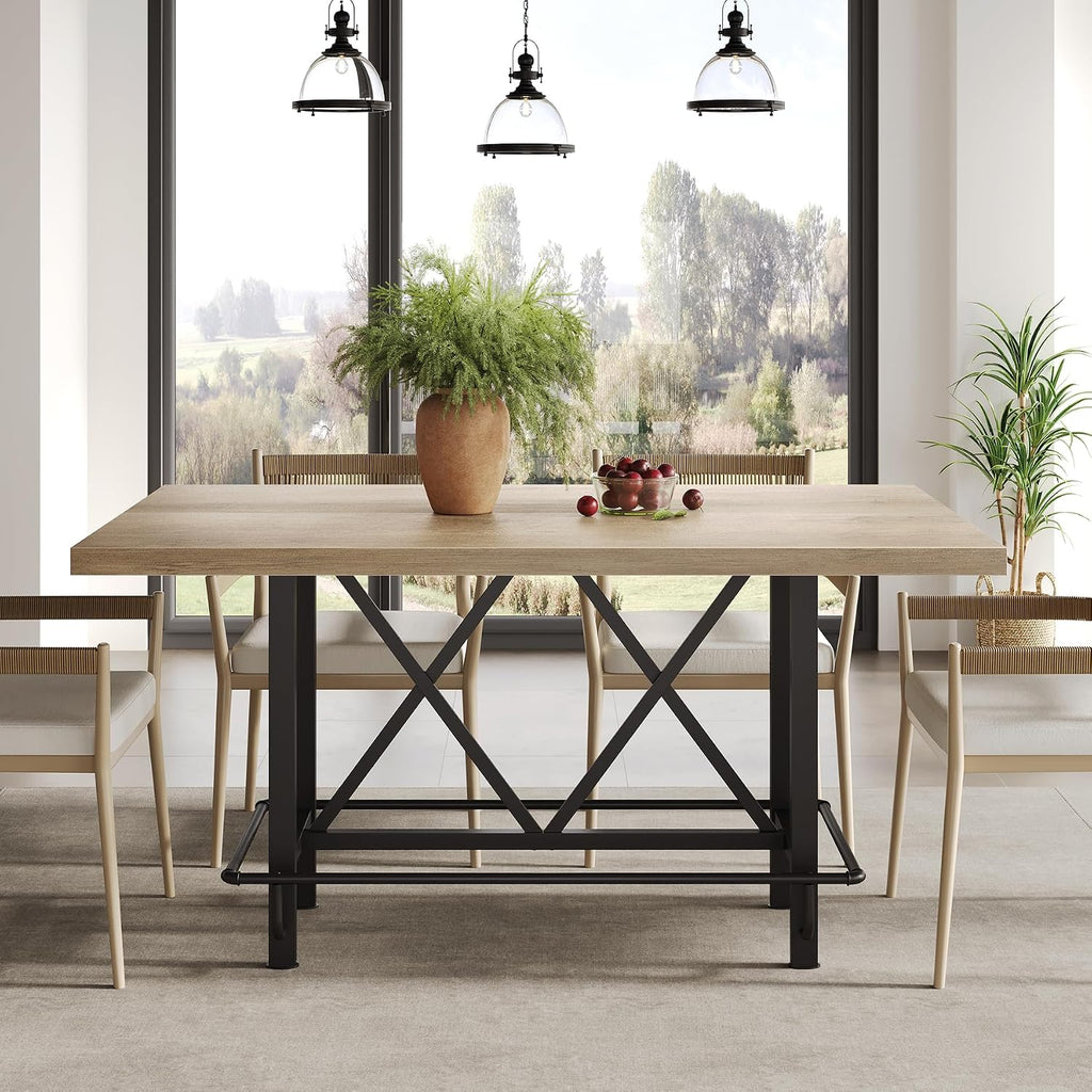 LITTLE TREE 63-Inch Industrial Bar Table with Metal Footrest, Counter Height Pub Table for Kitchen, Home Bar & Entertaining (Rustic Gray)