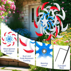 Wind Spinners Outdoor Metal with Patriotic, American Flag Pinwheel Decorations with Metal Stake, Yard Art Decor for Patio, Lawn & Garden, Creative Gifts 57.5 * 13 Inch