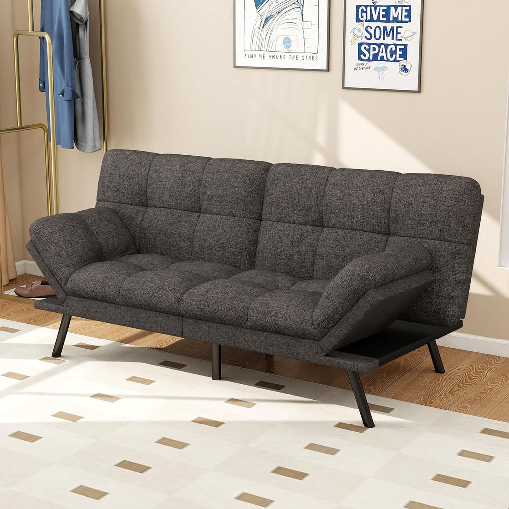 Vipbear 71" Futon Sofa Bed - Convertible Sofa Beds/Adjustable Backrest & Armrest,Detachable Cushion, Loveseat Sleeper for Small Spaces, Apartments & Offices, Grey Futons