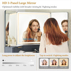 T4TREAM 48" Corner Makeup Vanity with Lighted Triple Mirror, Dark Grey