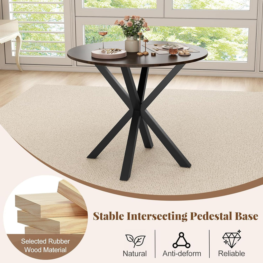 Giantex 36" Round Dining Table for 4, Farmhouse Kitchen Table with Rubber Wood Legs, Adjustable Foot Pads, Dining Room Tables for Dinette, Small Space, Dinner, Living Room, Restaurant, Espresso