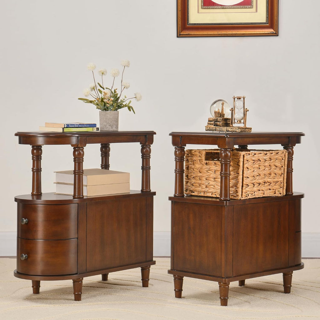 Narrow End Table with 2 Storage Drawers, Retro Vintage Sofa Beside Table, Wood Slim Telephone Table for Living Room,Saving-space, 23.4“L x 11.4"W x 25.3"H, No-Tools Assembly, Cherry Walnut BG-A508-CY