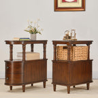 Narrow End Table with 2 Storage Drawers, Retro Vintage Sofa Beside Table, Wood Slim Telephone Table for Living Room,Saving-space, 23.4“L x 11.4"W x 25.3"H, No-Tools Assembly, Cherry Walnut BG-A508-CY