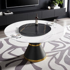 Montary 59” Modern Round Dining Table for 8, Artificial Marble Kitchen Table with Carrara White Sintered Stone Tabletop & Black Gold Lazy Susan, Black Slim Waist Carbon Steel Base