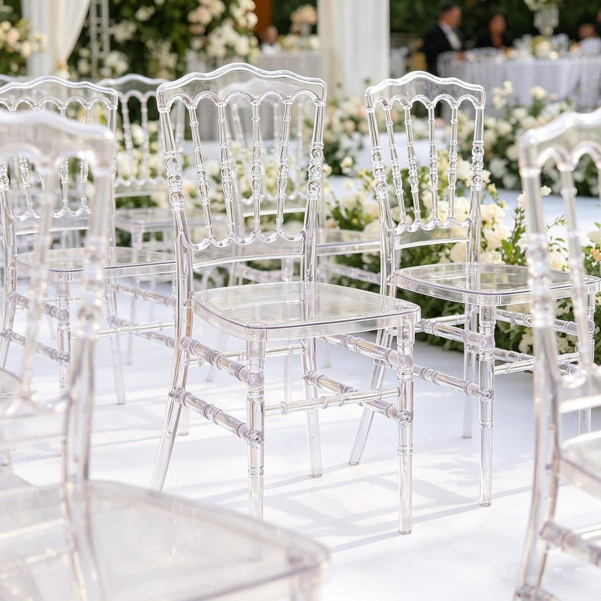 Clear Acrylic Napoleon Chair for Dining, Weddings and Events | Modern Acrylic Seat, Plastic Transparent Crystal Chairs, Armless See Through Chair for Vanities, Banquets, Kitchens