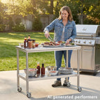24x48 Stainless Steel Prep Table with Wheels, 1000 lbs, Kitchen, BBQ | Thickened Stainless Steel, 1000-Lb Capacity, Tool-Free Press-Fit Setup, 2-Tier Storage, 4 Locking Casters, 31.5-Inch Height