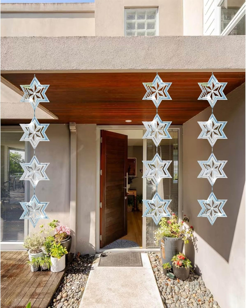 Stainless Steel Wind Spinner - Reflective Garden Spinner to Scare Birds Away, Sparkly Outdoor Decor for Yard, Patio, Farm - Heart Shaped Gift for Mom, Women, Wife (Hexagonal Star)