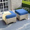 HOOOWOOO Upgraded 2 Pieces Outdoor Wicker Patio Furniture Set, Water Resistant Rattan Ottomans for Garden, Poolside, Porch