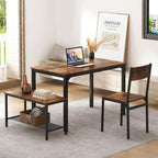 soges Kitchen Nesting Dining Table with 2 Chairs & Bench, Rustic Brown | Modern 43.3 inch Table Set, Black Metal Frame, Space-Saving for Dining Room, Restaurant, Apartment, Easy Assembly