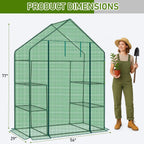 Outvita Walk-in Greenhouse, Outdoor Durable PE Plant Green House for Frost Protection with 3 Tiers 4 Shelves, Shelf Clips, Roll-up Zipper Door, 56"x29"x77" Green