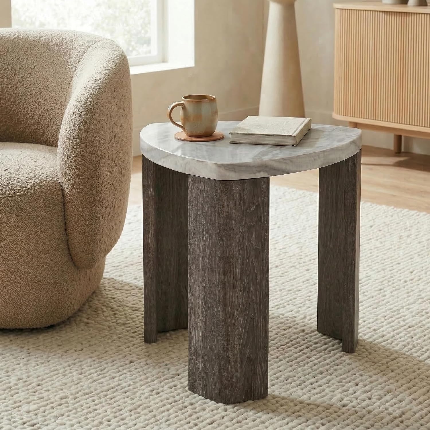 Furniture of America Toralle Modern Solid Wood 24-inch Triangle End Table with Replicated Marble Top for Living Room, Gray