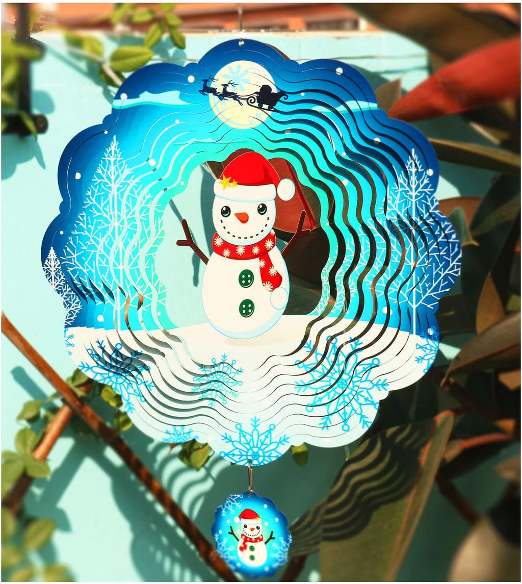 Christmas 3D Wind Spinners Hanging, 12in Large Stainless Steel Yard Sculpture for Winter Outdoor Indoor Garden Yard Crafts Ornaments Decoration(Christmas Snowmen)