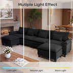URRED Oversized Modular Sectional Sofa，Solid Black：157" U Shaped | Modern Comfy Cloud Couch with Movable Ottoman and Pillow, Deep Seat Couches for Living Room, Bedroom or Apartment
